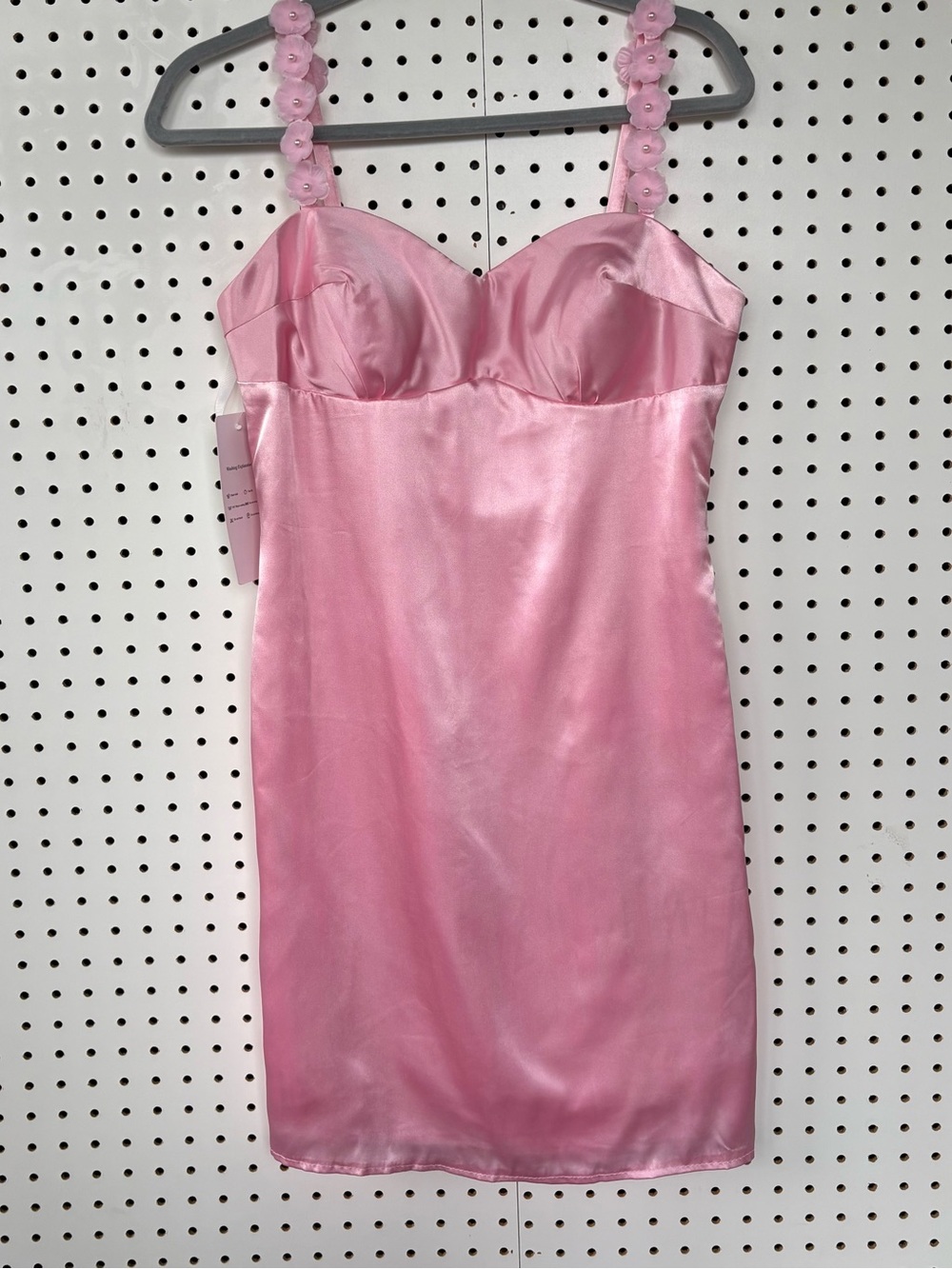 Pink Satin Cami Mini Dress Ruched Bust Ruffle Straps Size 6